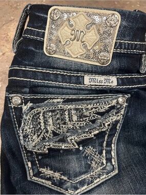 Miss Me Dark Indigo Embellished Boot Cut Jeans 26x33